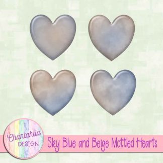 Free sky blue and beige mottled hearts