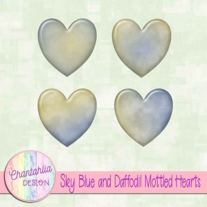 Free sky blue and daffodil mottled hearts