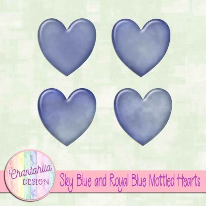 Free sky blue and royal blue mottled hearts