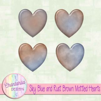 Free sky blue and rust brown mottled hearts