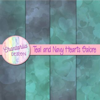 Free teal and navy hearts galore digital papers
