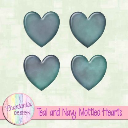 Free teal and navy mottled hearts