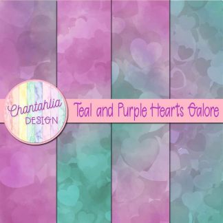 Free teal and purple hearts galore digital papers