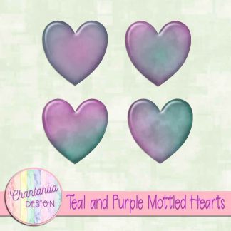 Free teal and purple mottled hearts