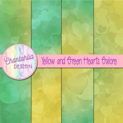Free yellow and green hearts galore digital papers