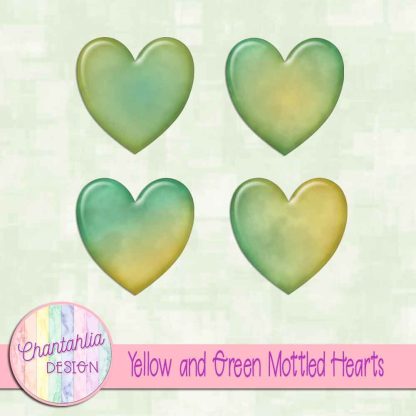 Free yellow and green mottled hearts