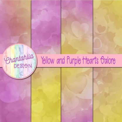 Free yellow and purple hearts galore digital papers
