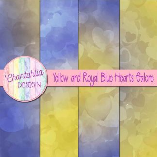 Free yellow and royal blue hearts galore digital papers