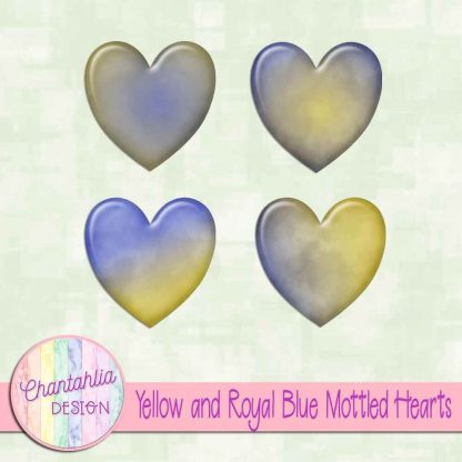 Free yellow and royal blue mottled hearts