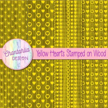 Free yellow hearts stamped on wood digital papers