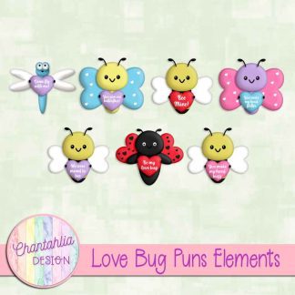 Free pun design elements in a Love Bug theme