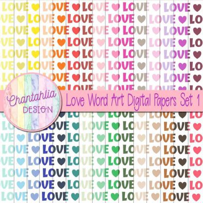 Free love word art digital papers