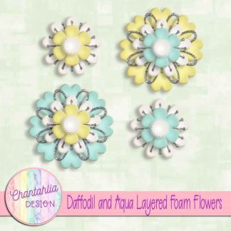 Free daffodil and aqua layered foam flowers