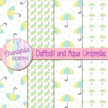 Free daffodil and aqua umbrellas digital papers