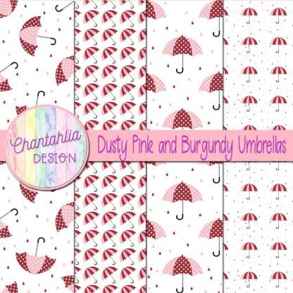 Free dusty pink and burgundy umbrellas digital papers