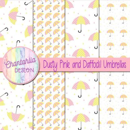 Free dusty pink and daffodil umbrellas digital papers