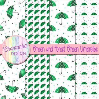 Free green and forest green umbrellas digital papers
