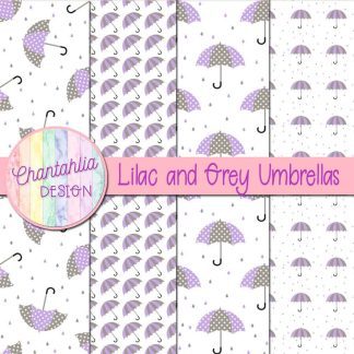 Free lilac and grey umbrellas digital papers