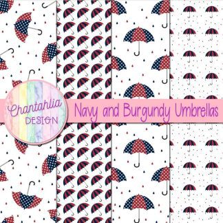 Free navy and burgundy umbrellas digital papers