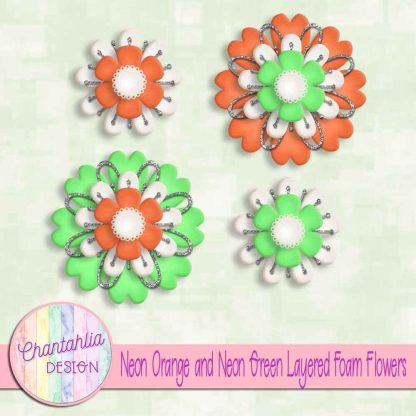 Free neon orange and neon green layered foam flowers