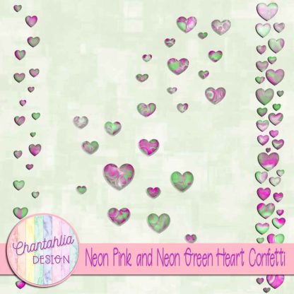 Free neon pink and neon green heart confetti