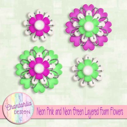 Free neon pink and neon green layered foam flowers