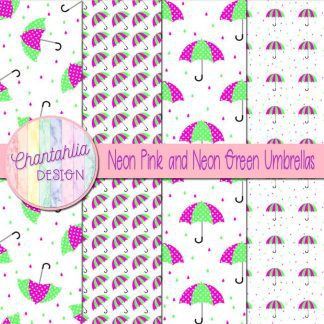 Free neon pink and neon green umbrellas digital papers