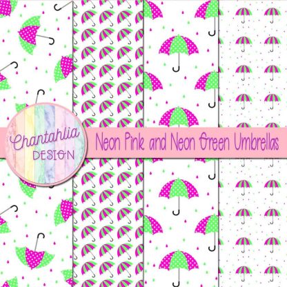 Free neon pink and neon green umbrellas digital papers