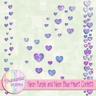 Free neon purple and neon blue heart confetti