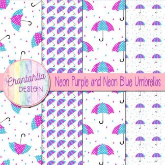 Free neon purple and neon blue umbrellas digital papers