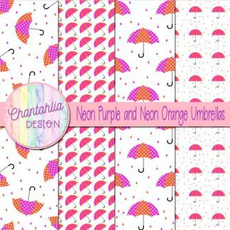 Free neon purple and neon orange umbrellas digital papers