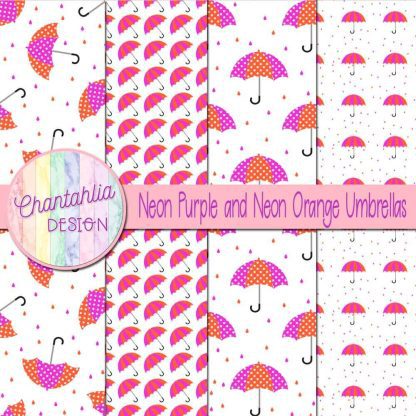 Free neon purple and neon orange umbrellas digital papers