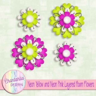 Free neon yellow and neon pink layered foam flowers