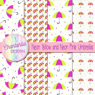 Free neon yellow and neon pink umbrellas digital papers
