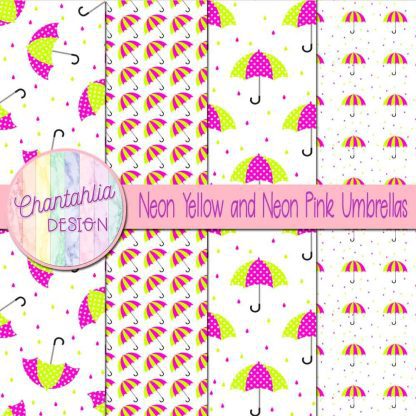 Free neon yellow and neon pink umbrellas digital papers