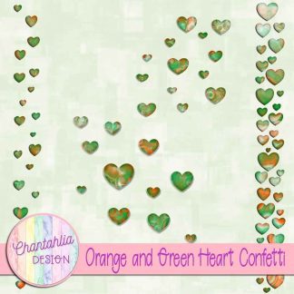 Free orange and green heart confetti