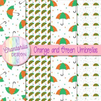 Free orange and green umbrellas digital papers