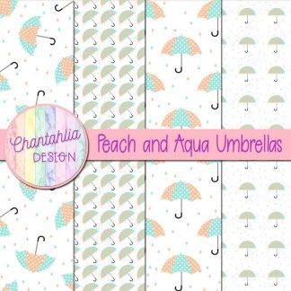 Free peach and aqua umbrellas digital papers