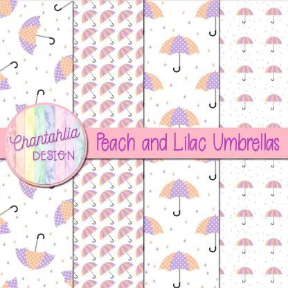 Free peach and lilac umbrellas digital papers