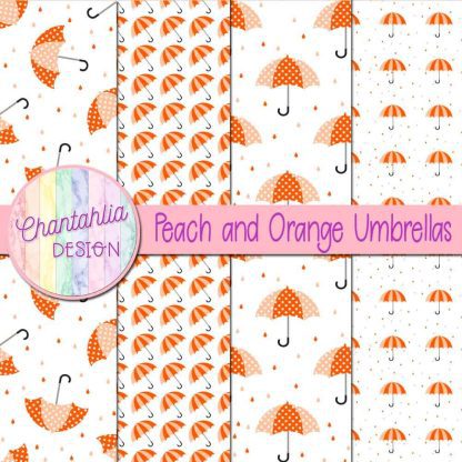 Free peach and orange umbrellas digital papers