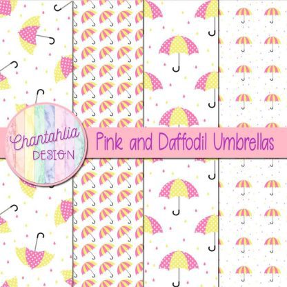 Free pink and daffodil umbrellas digital papers
