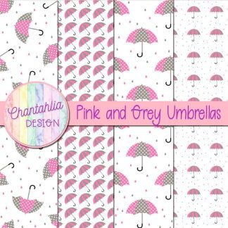 Free pink and grey umbrellas digital papers