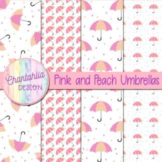 Free pink and peach umbrellas digital papers