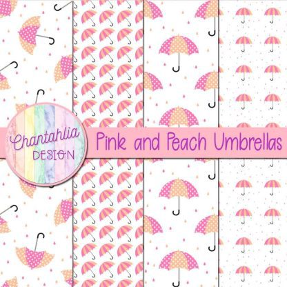 Free pink and peach umbrellas digital papers