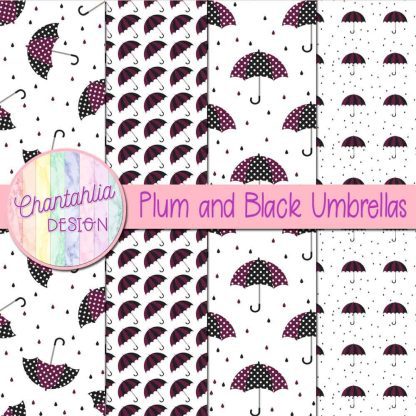 Free plum and black umbrellas digital papers