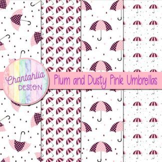 Free plum and dusty pink umbrellas digital papers