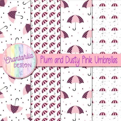 Free plum and dusty pink umbrellas digital papers