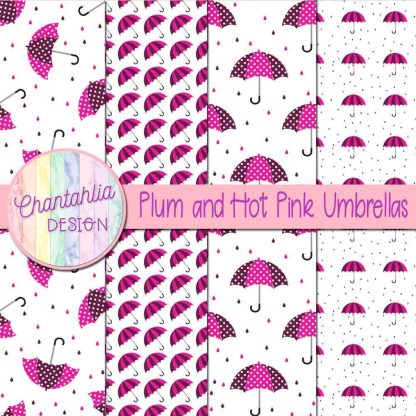 Free plum and hot pink umbrellas digital papers