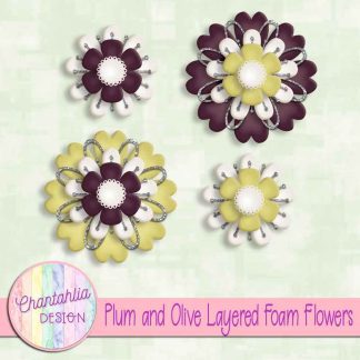 Free plum and olive layered foam flowers
