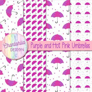 Free purple and hot pink umbrellas digital papers